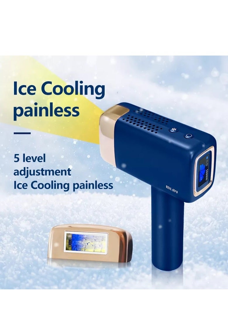 MLAY T14 Painless Ice Compression Epilator Hair Removal Device 3℃ Replaceable Lenses With Bikini Hair Removal Lamp Free Gift Blackhead Remover Dark Blue - Image 3