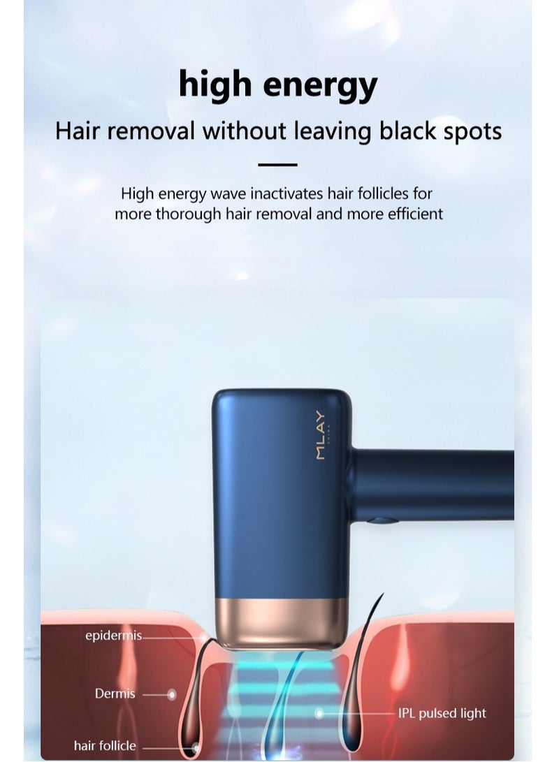 MLAY T14 Painless Ice Compression Epilator Hair Removal Device 3℃ Replaceable Lenses With Bikini Hair Removal Lamp Free Gift Blackhead Remover Dark Blue - Image 4