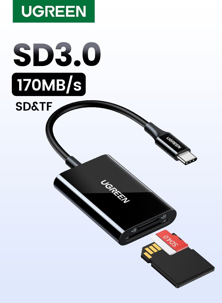 Ugreen - SD Card Reader 2 IN 1 For iPhone 16 15 Series Memory Card Reader Adapter 170Mbps Transfer Speed Support SD Micro SD  Compatible With Galaxy S24 S23 Ultra SLR Camera DJ Drone Sport Camera Macbook Pro Black - Image 1