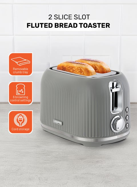 Geepas Fluted Bread Toaster- 2 Slice Slot| 6 Adjustable Browning Control and Removable Crumb Tray| Defrost and Reheat Button| 2 Years Warranty|GBT36558-GR, Grey 850 W GBT36558UK-GR Grey