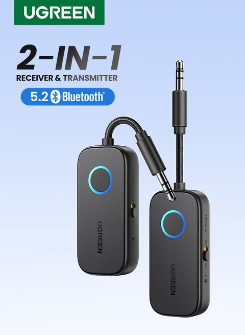 Bluetooth Audio Adapter, Bluetooth 5.2 Transmitter & Receiver for TV/Airplane/Car/Bluetooth Headphones/Speaker, 3.5mm Jack Aux, 28H+ Long work Time, Dual Connection, Low Latency for Flight, Travel Black