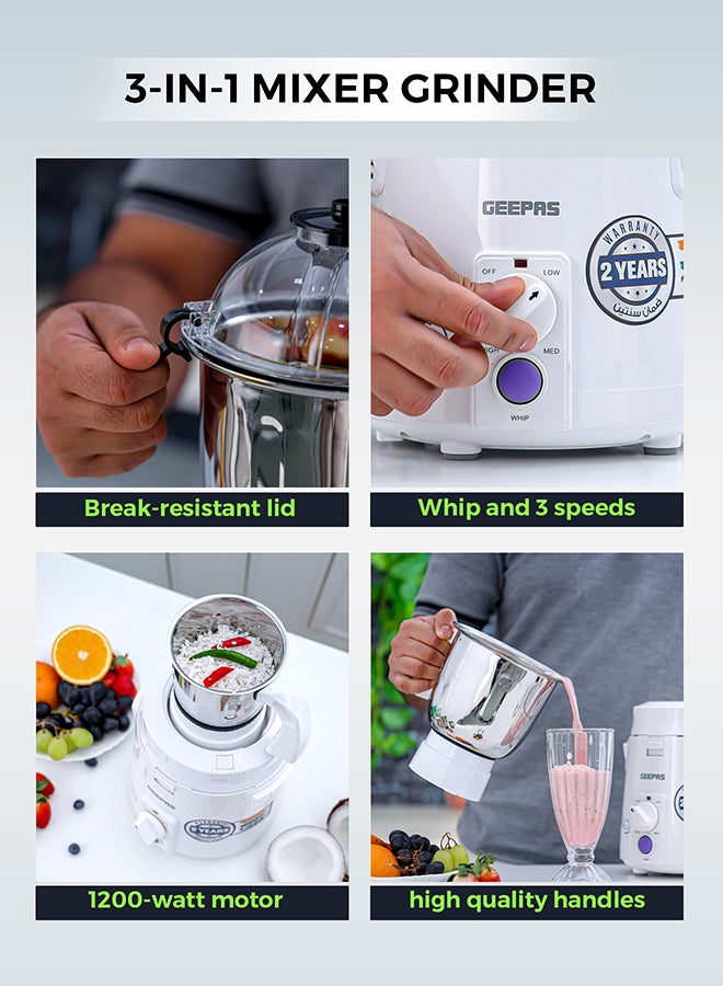 جيباس خلاط ومطحنة 3 في 1 بشفرة من الفولاذ المقاوم للصدأ ووعاء، حماية آمنة متعددة، أقدام مضادة للانزلاق، محرك محمل كروي مزدوج عالي التحمل، اهتزاز منخفض، ناقل حركة عالي الطاقة، تحكم في سرعة الدوران - Image 5