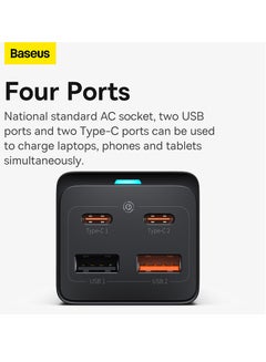 بيسوس شاحن USB C PowerCombo 65 وات 5 في 1، شريط طاقة للسفر، محطة شحن مكتب USB C مع منافذ 1AC، سلك تمديد شحن سريع لأجهزة الكمبيوتر المحمولة iPhone Samsung iPad (كابل Type C 100 وات متضمن)  - Image 4