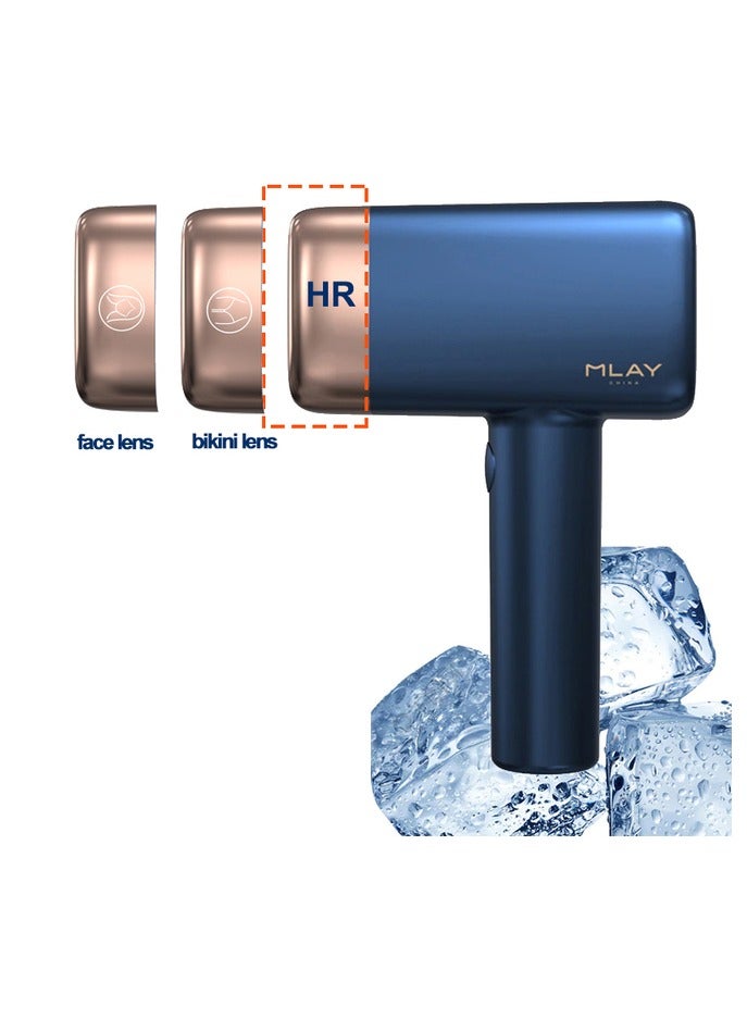 MLAY Newest T14 IPL Home Laser Hair Removal Device With HR Bikini and Face Lamp Painless 3℃ Cold Compress/500000 Pulses/5-Levels Dark Blue - Image 1