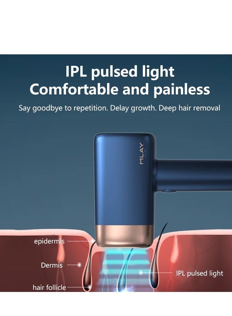 MLAY Newest T14 IPL Home Laser Hair Removal Device With HR Bikini and Face Lamp Painless 3℃ Cold Compress/500000 Pulses/5-Levels Dark Blue - Image 5