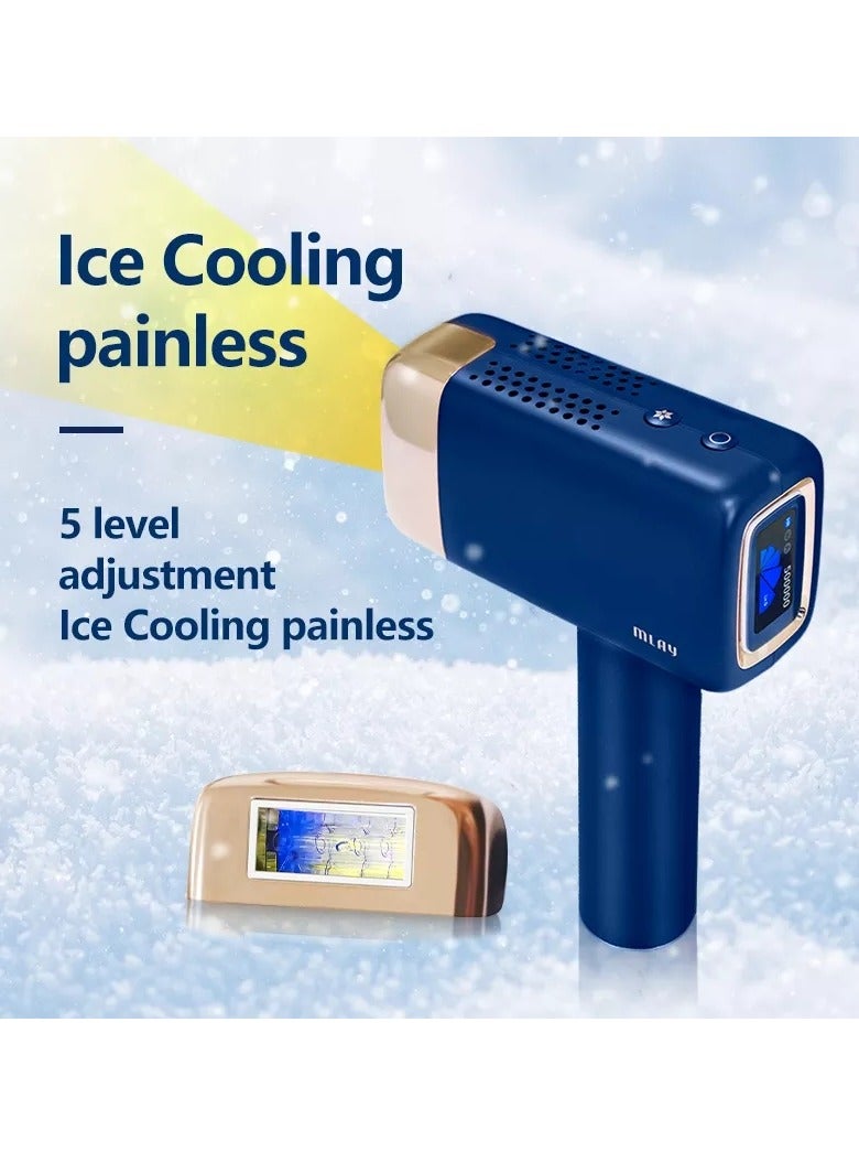MLAY Newest T14 IPL Home Laser Hair Removal Device With HR Bikini and Face Lamp Painless 3℃ Cold Compress/500000 Pulses/5-Levels Dark Blue - Image 2