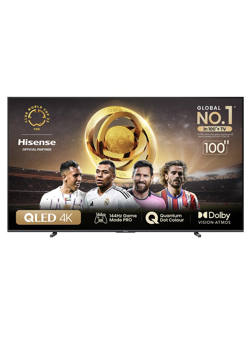 Hisense 100 Inch 144Hz VRR QLED TV E7N PRO-Full Array Local Dimming, Quantum Dot Colour, Dolby Vision Atmos, Freesync Premium, Built-in Subwoofer, Voice Control, And Youtube Netflix Disney+ Shahid Model 2024 New, 2 Year Warranty 100E7N PRO Black - Image 1