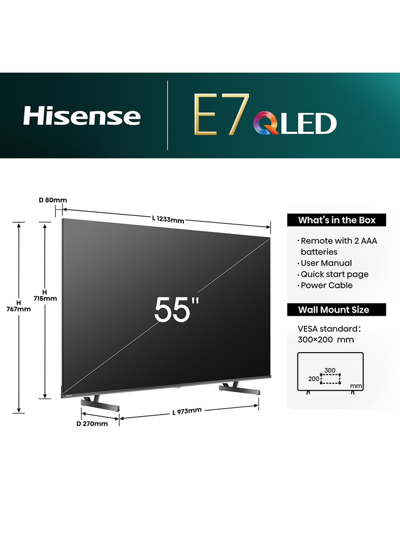 هايسنس تلفزيون QLED ذكي مقاس 55 بوصة E7N-Quantum Dot Colour، صورة AI، Dolby Vision، Dolby Atmos، المشاركة في التلفزيون، التحكم الصوتي، وضع صانع الأفلام، Youtube، Netflix، Disney+ وShahid، (موديل جديد 2024)  - Image 3