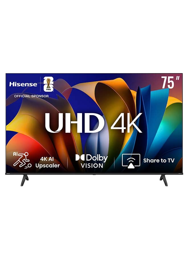 هايسنس تلفزيون ذكي 75 بوصة UHD 4K E6N-Dolby Vision، وضع الألعاب Plus، حركة سلسة مع MEMC، وضع AI Sports، التحكم الصوتي، المشاركة على التلفزيون، يوتيوب، Netflix، Disney+، شاهد وأنغامي (موديل جديد 2024) - Image 1