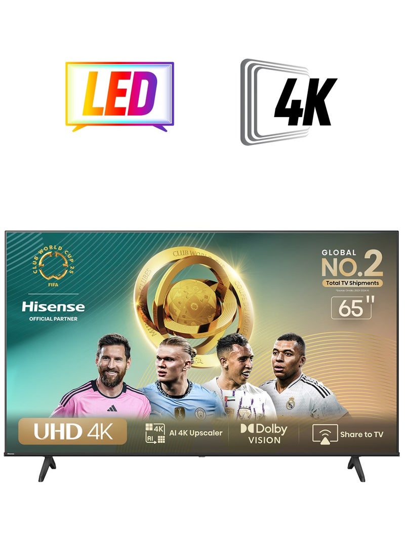 Hisense 65 inch Smart TV UHD 4K E6N-Dolby Vision,Game Mode Plus,Smooth Motion with MEMC,AI Sports Mode,Voice Control,Share to TV,Youtube,Netflix,Disney+,Shahid And Anghami (2024 New Model) 65E6N Black  - Image 1