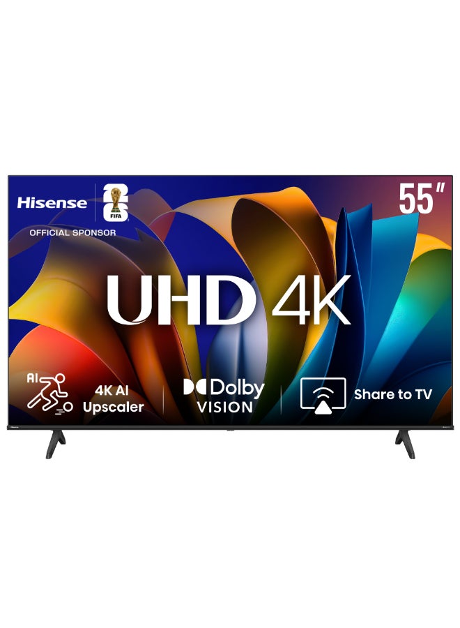 هايسنس تلفزيون ذكي 55 بوصة UHD 4K E6N-Dolby Vision، وضع الألعاب Plus، حركة سلسة مع MEMC، وضع AI Sports، التحكم الصوتي، المشاركة على التلفزيون، يوتيوب، Netflix، Disney+، شاهد وأنغامي (موديل جديد 2024) - Image 1