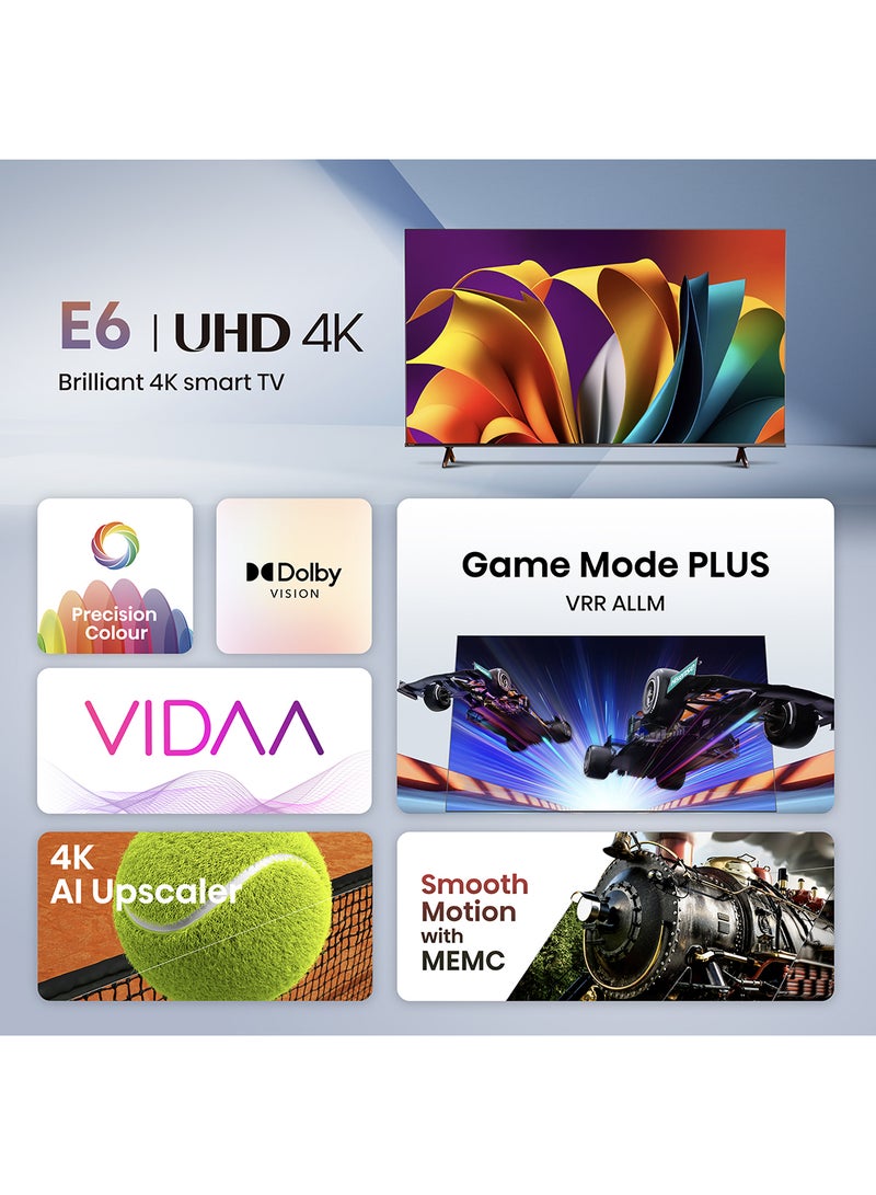 Hisense - 50 inch Smart TV UHD 4K E6N-Dolby Vision,Game Mode Plus,Smooth Motion with MEMC,AI Sports Mode,Voice Control,Share to TV,Youtube,Netflix,Disney+,Shahid And Anghami (2024 New Model) 50E6N Black - Image 1