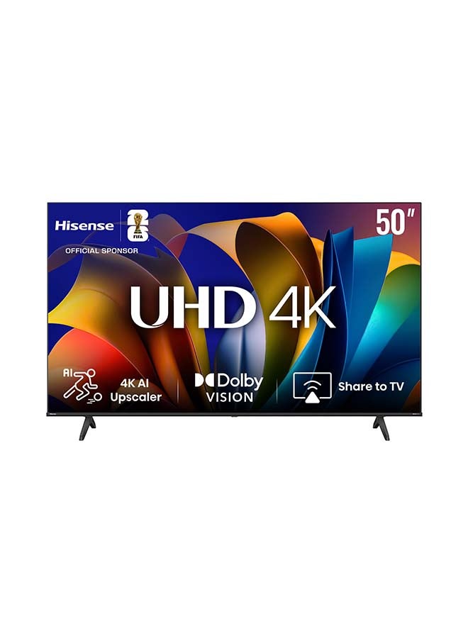 هايسنس تلفزيون ذكي 50 بوصة UHD 4K E6N-Dolby Vision، وضع الألعاب Plus، حركة سلسة مع MEMC، وضع AI Sports، التحكم الصوتي، المشاركة على التلفزيون، يوتيوب، Netflix، Disney+، شاهد وأنغامي (موديل جديد 2024) - Image 1