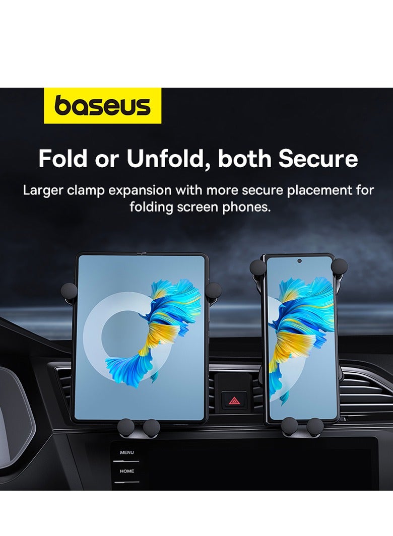 Baseus - Car Phone Holder, Aluminum Z Fold 3/4/5 Car Mount Vent Holder, Universal Gravity Cell Phone Holder for Samsung Galaxy Z Fold 4 / Z Fold 5 / S24 / S23 / iPhone 15 Pro Max/Plus / iPad Mini Black - Image 1
