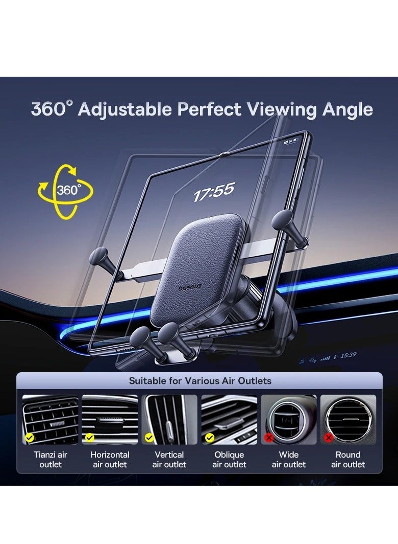 Baseus - Car Phone Holder, Aluminum Z Fold 3/4/5 Car Mount Vent Holder, Universal Gravity Cell Phone Holder for Samsung Galaxy Z Fold 4 / Z Fold 5 / S24 / S23 / iPhone 15 Pro Max/Plus / iPad Mini Black - Image 1