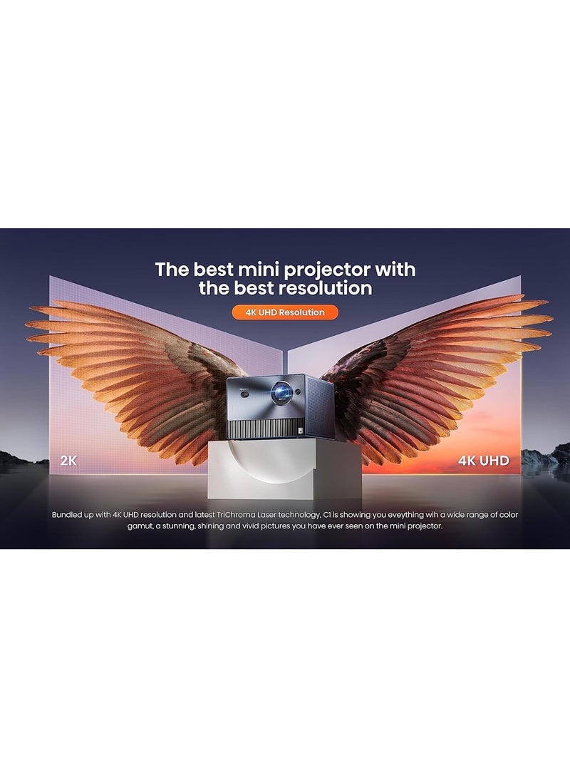هايسنس C1 جهاز عرض صغير محمول حتى 300 انش 4K فيدا HDR10 UHD بتقنية دولبي فيجن وبلوتوث 110% وصوت جيه بي ال 20 واط ونتفليكس وتصحيح الانحراف التلقائي C1 أسود