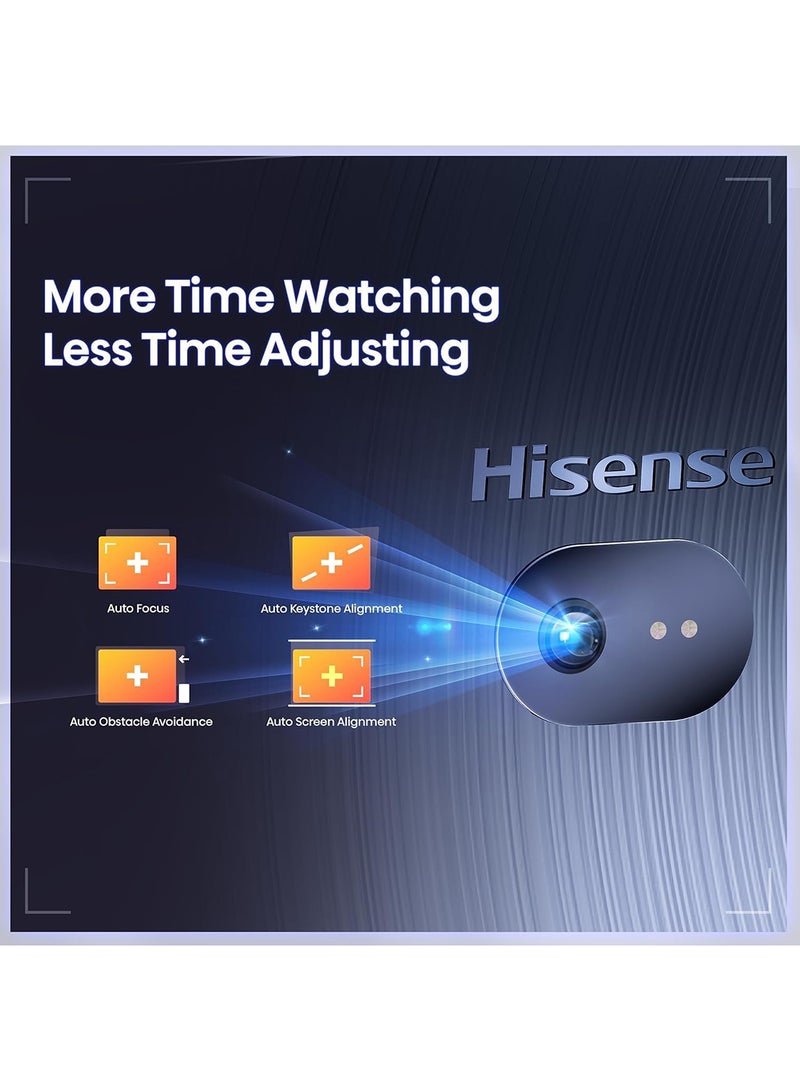 هايسنس C1 جهاز عرض صغير محمول حتى 300 انش 4K فيدا HDR10 UHD بتقنية دولبي فيجن وبلوتوث 110% وصوت جيه بي ال 20 واط ونتفليكس وتصحيح الانحراف التلقائي C1 أسود