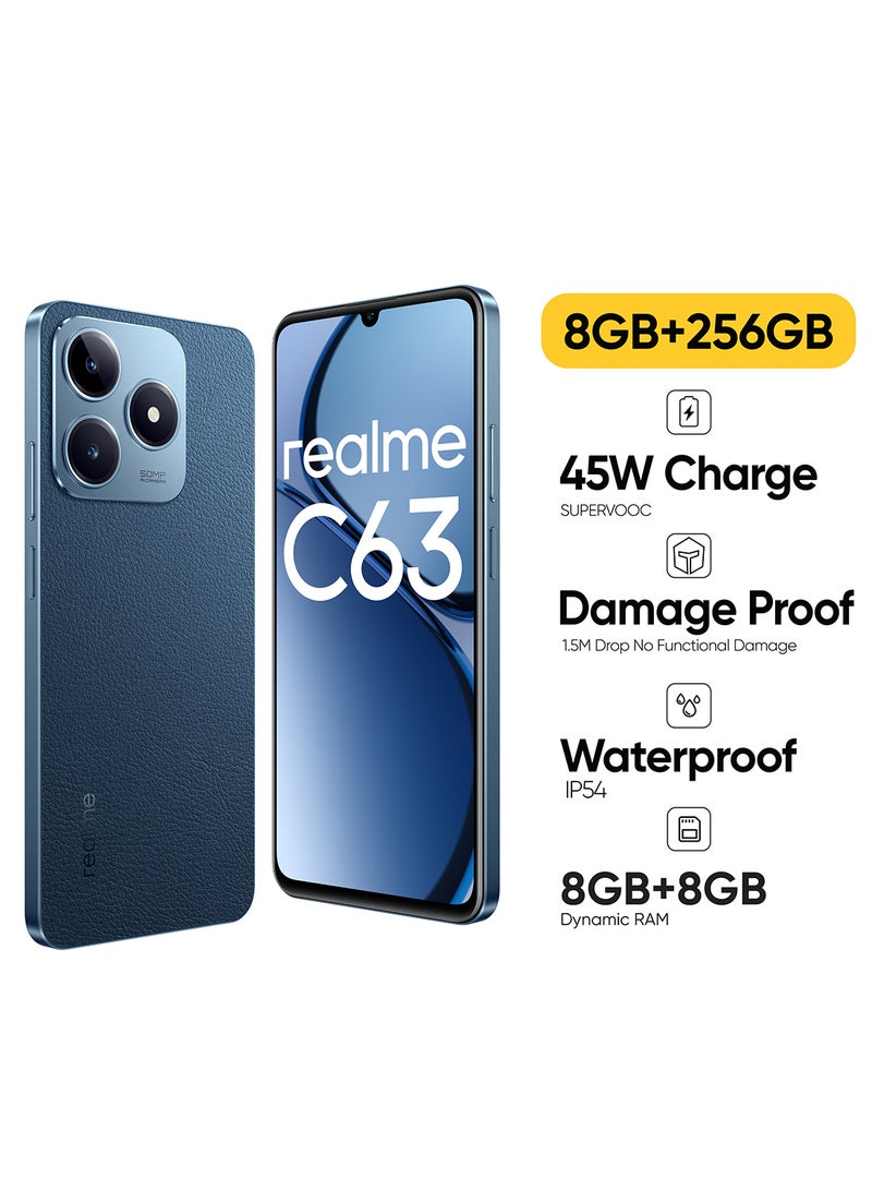 ريل مي C63 ثنائي الشريحة جلد أزرق 8 + 8 جيجابايت رام 256 جيجابايت 4G - إصدار الشرق الأوسط  - Image 1