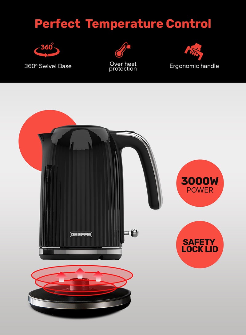 GEEPAS 1.7 L Fluted Jug Kettle 360-Degrees Rotation, Boil Dry Protection and Automatic Cut-Off/ Perfect for Boiling Water, Milk, Tea/ Removable and Washable Filter 1.7 L 3000 W GK38068UK-BK Black  - Image 5