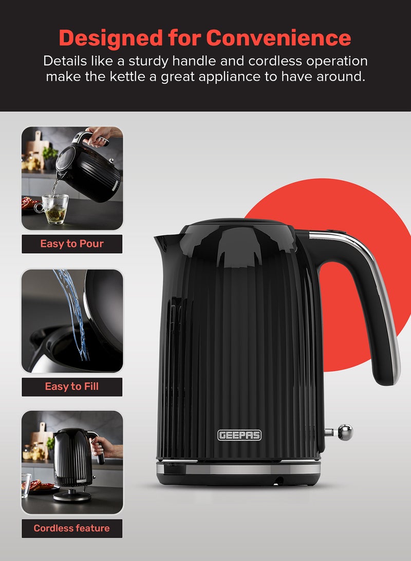 GEEPAS 1.7 L Fluted Jug Kettle 360-Degrees Rotation, Boil Dry Protection and Automatic Cut-Off/ Perfect for Boiling Water, Milk, Tea/ Removable and Washable Filter 1.7 L 3000 W GK38068UK-BK Black  - Image 2