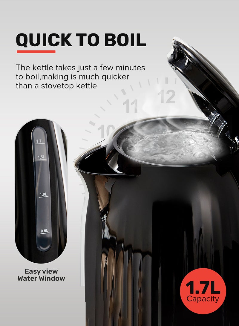 GEEPAS 1.7 L Fluted Jug Kettle 360-Degrees Rotation, Boil Dry Protection and Automatic Cut-Off/ Perfect for Boiling Water, Milk, Tea/ Removable and Washable Filter 1.7 L 3000 W GK38068UK-BK Black  - Image 4
