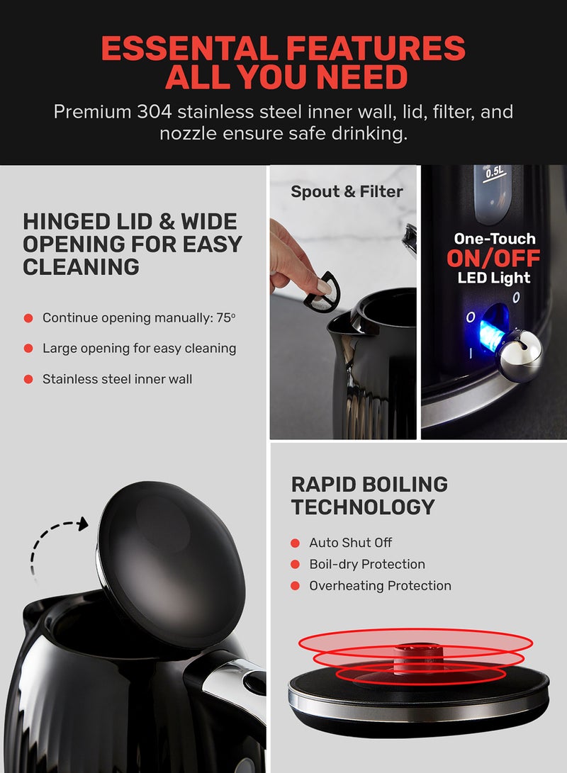 GEEPAS 1.7 L Fluted Jug Kettle 360-Degrees Rotation, Boil Dry Protection and Automatic Cut-Off/ Perfect for Boiling Water, Milk, Tea/ Removable and Washable Filter 1.7 L 3000 W GK38068UK-BK Black  - Image 3
