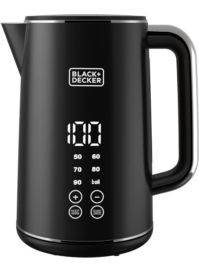 BLACK+DECKER Digital Kettle, Touch Screen, Double Wall Design, 6 Preset Temps, 30-Min Keep Warm, LED Display, Auto Shut-Off, Boil-Dry Protection, Cool-Touch Exterior, 1.7 L 2200 W JCD200-B5 Black - Image 1