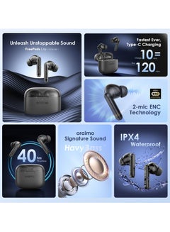 أورايمو FreePods Lite True Wireless Earbuds Bluetooth 5.3, 40H Playtime, IPX5-Water Resistant, with 2 Mics, via App - Black  - Image 2