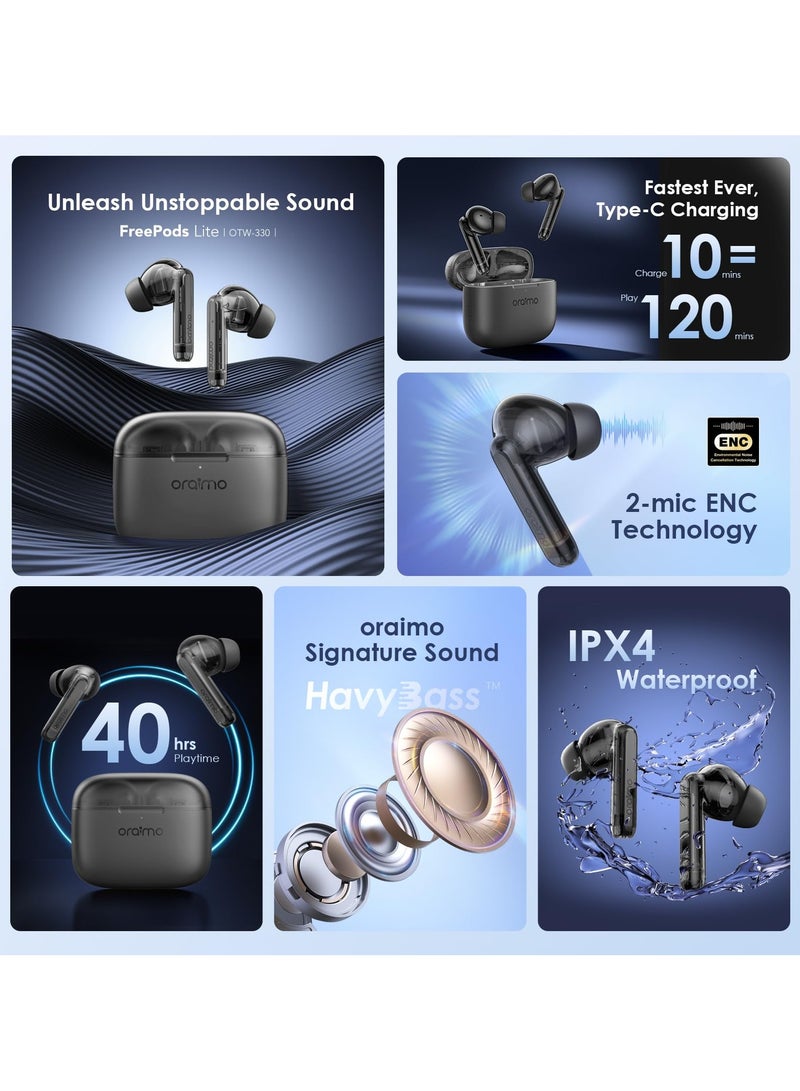 أورايمو FreePods Lite True Wireless Earbuds Bluetooth 5.3, 40H Playtime, IPX5-Water Resistant, with 2 Mics, via App - Black  - Image 2