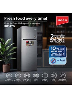 Impex Double Door Auto Defrost Inverter Refrigerator Energy Efficient Silent Operation Fast Cooling 458L 150 W IRF 420 Inox Stainless Steel  - Image 2