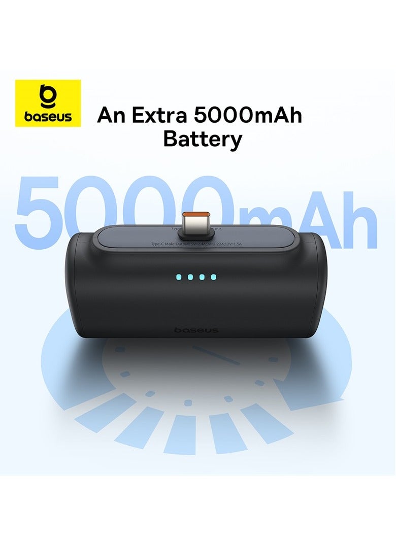 5000 mAh Power Bank with Built-in USB-C Connector Portable Charger 20W For iPhone 15/15 Plus/15 Pro/15 Pro Max, Samsung S22/23/S24 Series, Huawei, Pixel, iPad Pro/Air, And All Type C Phone Black