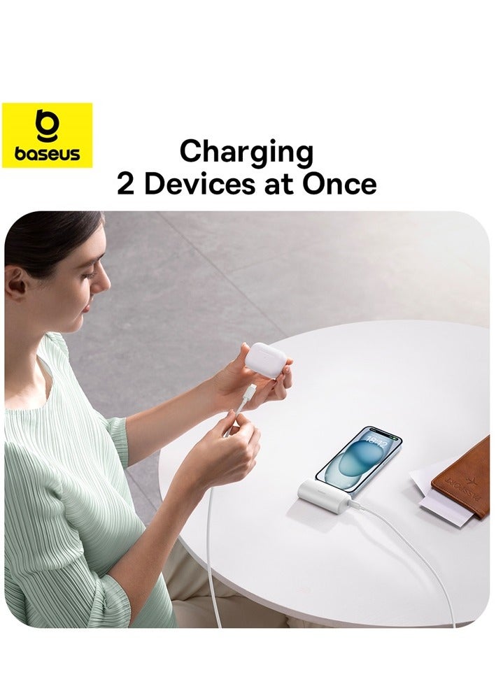 5000 mAh Power Bank with Built-in USB-C Connector, Portable Charger 20W For iPhone 15/15 Plus/15 Pro/15 Pro Max, Samsung S22/23/S24 Series, Huawei, Pixel, iPad Pro/Air, And all Type C Phone White