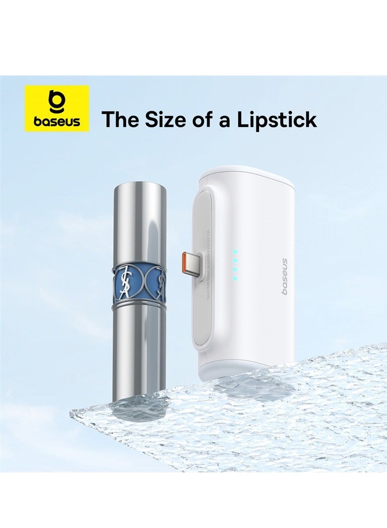 Baseus 5000 mAh Power Bank with Built-in USB-C Connector, Portable Charger 20W For iPhone 15/15 Plus/15 Pro/15 Pro Max, Samsung S22/23/S24 Series, Huawei, Pixel, iPad Pro/Air, And all Type C Phone White  - Image 3