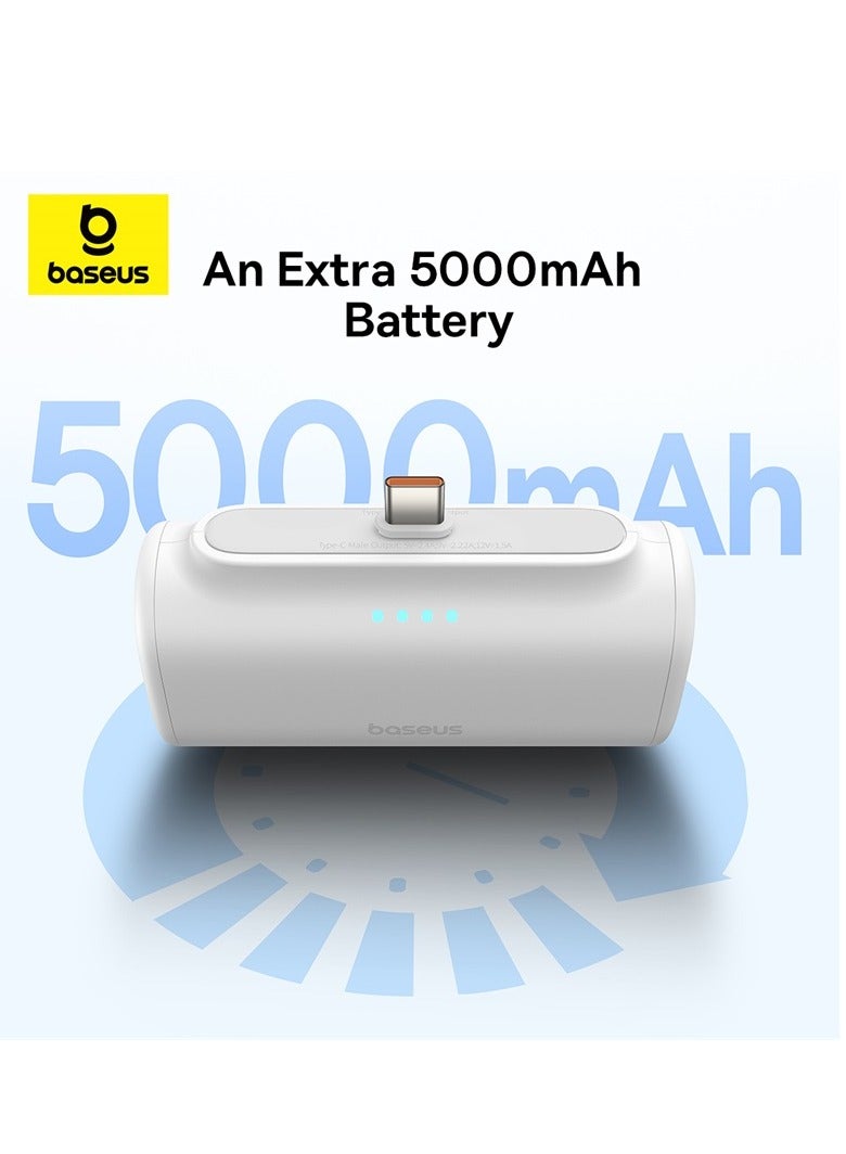 Baseus 5000 mAh Power Bank with Built-in USB-C Connector, Portable Charger 20W For iPhone 15/15 Plus/15 Pro/15 Pro Max, Samsung S22/23/S24 Series, Huawei, Pixel, iPad Pro/Air, And all Type C Phone White  - Image 2