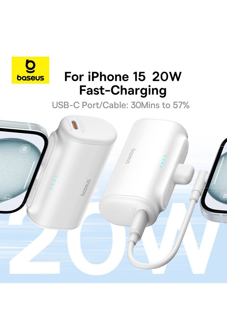 Baseus 5000 mAh Power Bank with Built-in USB-C Connector, Portable Charger 20W For iPhone 15/15 Plus/15 Pro/15 Pro Max, Samsung S22/23/S24 Series, Huawei, Pixel, iPad Pro/Air, And all Type C Phone White  - Image 4