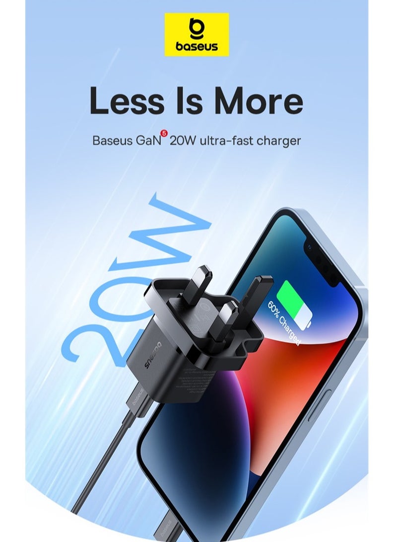 بيسوس شاحن GaN5 السريع Mini 1C 20W من مجموعة المملكة المتحدة - Image 5