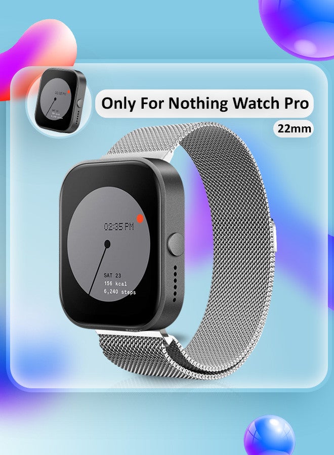 مارجون حزام ميلانيز لساعة For Nothing Watch Pro مقاس 22 مم للنساء والرجال بحلقة شبكية من الفولاذ المقاوم للصدأ ومشبك مغناطيسي وحزام بديل - Image 5