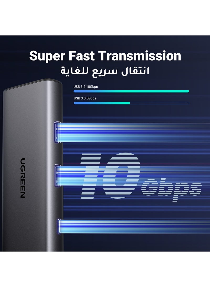يو جرين - موزع تايب سي يواس بي  7 في 1 مع محور منافذ 2USB A+1 Type C 10Gps نقل البيانات + PD 100W شحن سريع + منفذ HDMI عالي الدقة 4K + قارئان للبطاقات متوافق مع ماك بوك M3 M2 Air آيباد برو إير تابلت لابتوب - Image 1