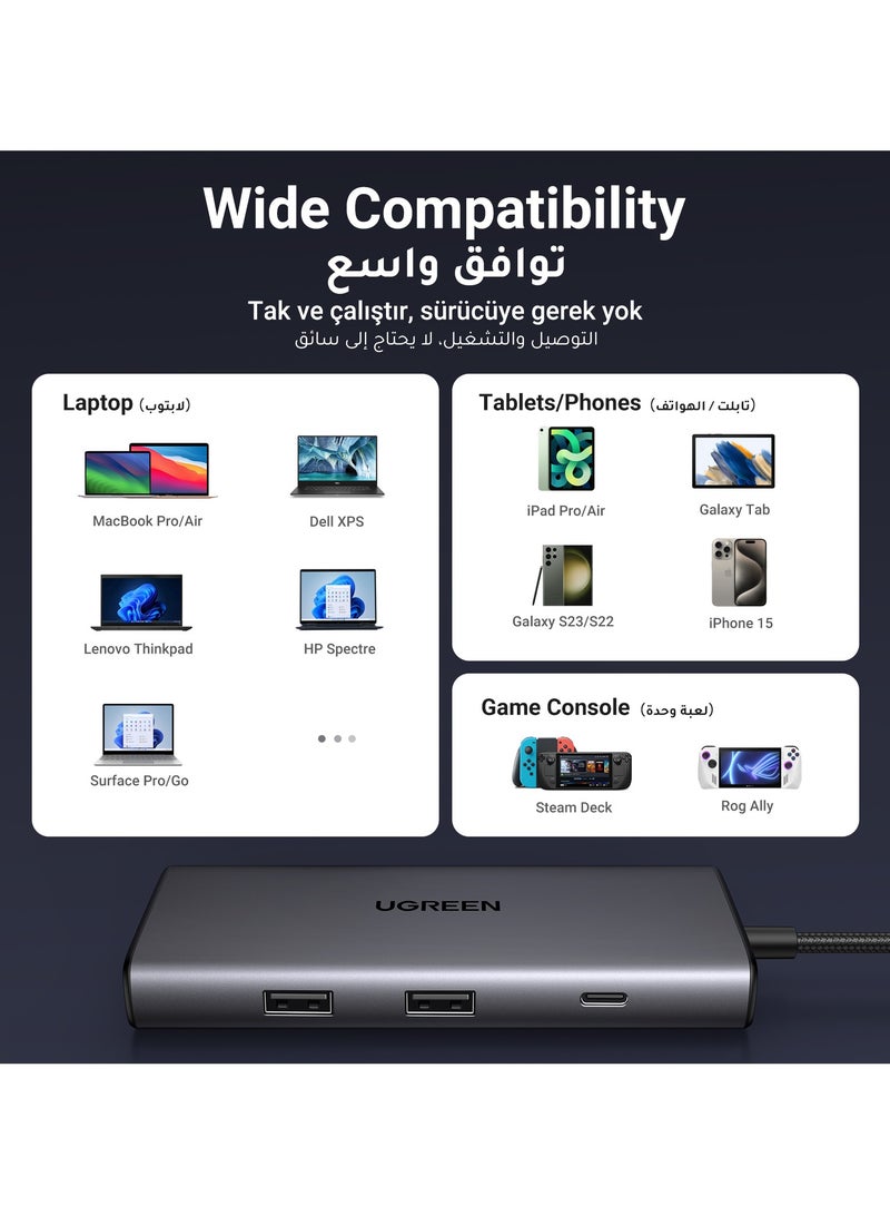 يو جرين - موزع تايب سي يواس بي  7 في 1 مع محور منافذ 2USB A+1 Type C 10Gps نقل البيانات + PD 100W شحن سريع + منفذ HDMI عالي الدقة 4K + قارئان للبطاقات متوافق مع ماك بوك M3 M2 Air آيباد برو إير تابلت لابتوب - Image 1