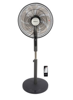 16" Stand Fan With Remote Control, 7 Leaf Metal Blades For Strong Wind And 3-Speed Levels, 7.5 hours Timer/ High Performance Motor 2 Years Warranty 60 W KNF6451 Black