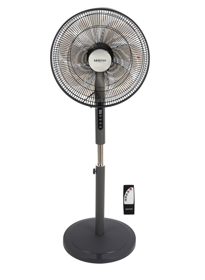 KRYPTON - 16" Stand Fan With Remote Control, 7 Leaf Metal Blades For Strong Wind And 3-Speed Levels, 7.5 hours Timer/ High Performance Motor 2 Years Warranty 60 W KNF6451 Black - Image 1