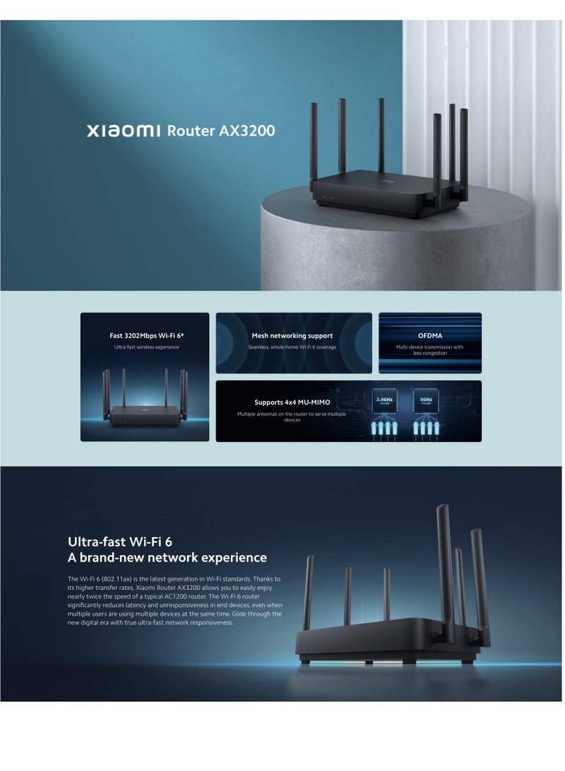 Xiaomi - Mi Router Ax3200 Fast 3202Mbps Wi-Fi, 6 Mesh Networking Support, OFDMA Supports 4X4 Mu-Mimo-Global Version Black - Image 1