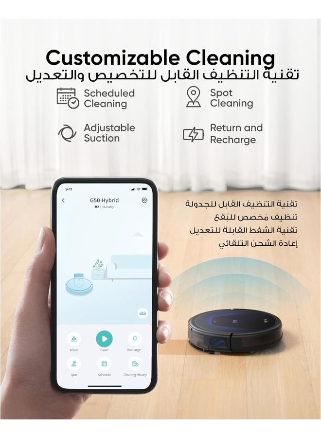 eufy G50 Robot Vacuum With 4,000 Pa Powerful Suction, Dynamic Navigation And Pro Detangle Comb Roller Brush For Hair Cleaning, Mop Pad For Light Surface Cleaning, Perfect For Hard Floor, Pet Hair, Carpet 40 W T2212 Black - Image 2