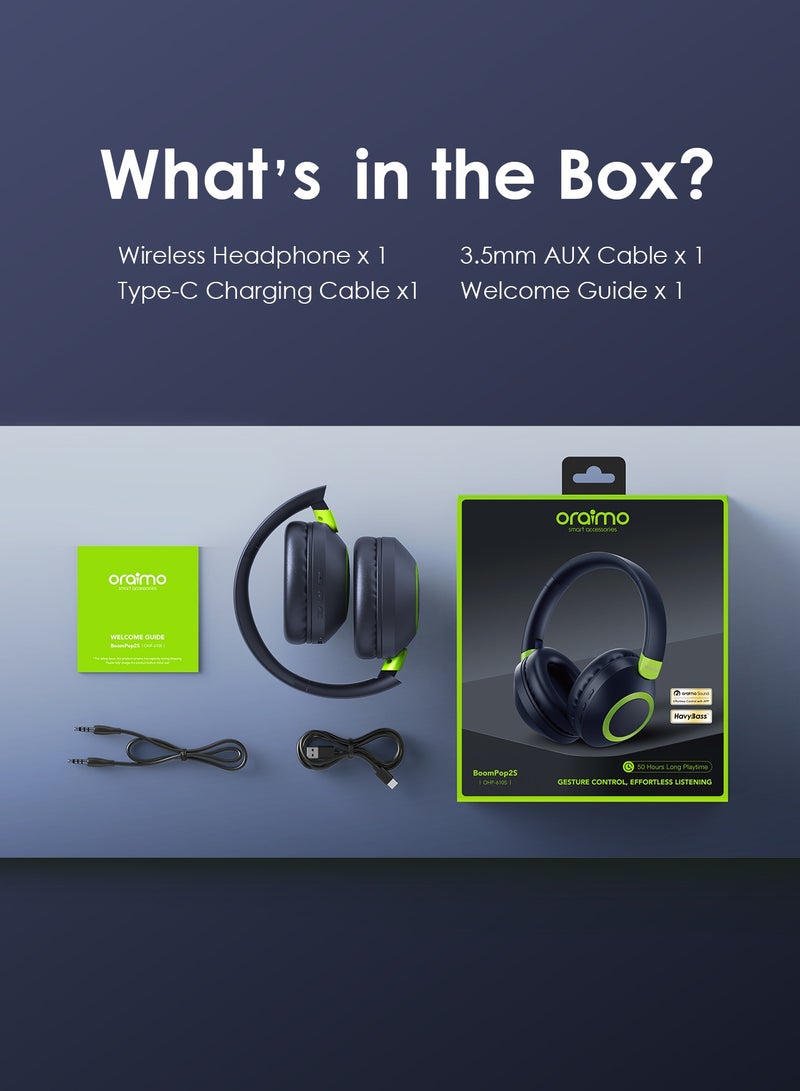 Oraimo - BoomPop 2S Over-Ear Wireless Noise-Cancelling Headphones with 50H Battery-Powerful Bass-Game Mode - Foldable Blue Nebula Blue - Image 1