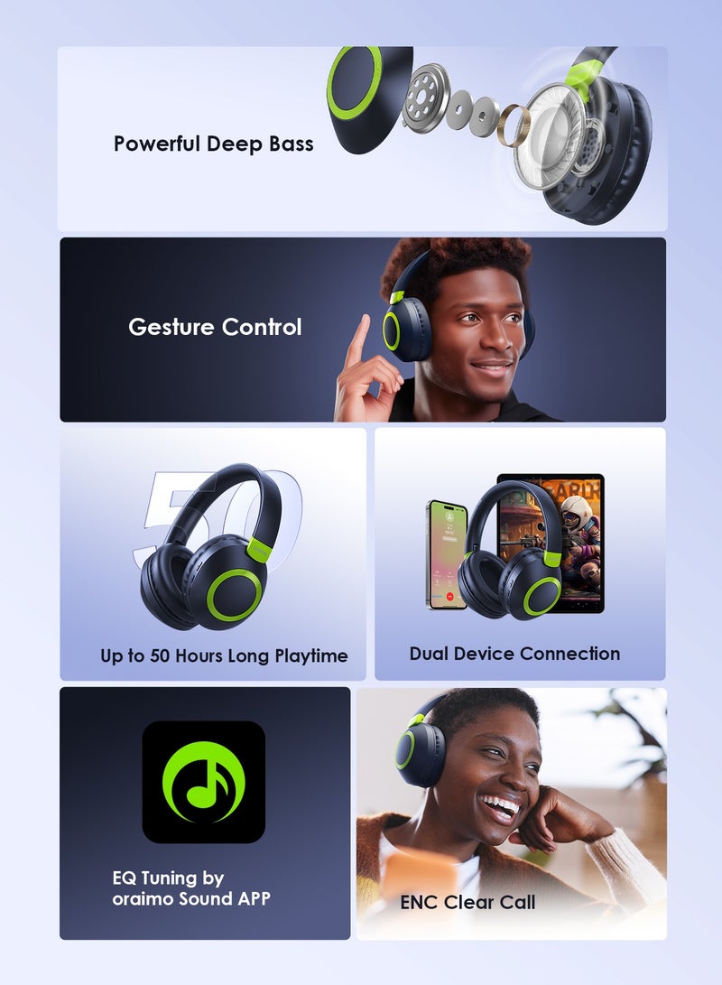 Oraimo - BoomPop 2S Over-Ear Wireless Noise-Cancelling Headphones with 50H Battery-Powerful Bass-Game Mode - Foldable Blue Nebula Blue - Image 1