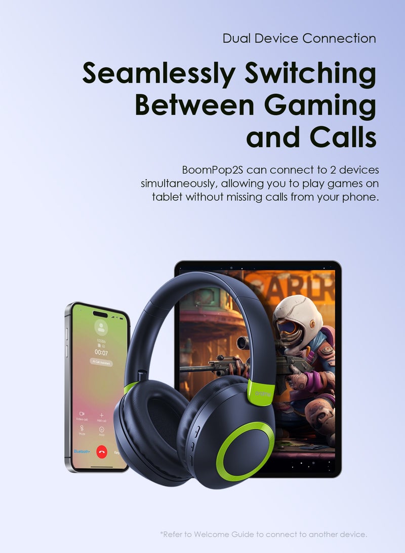Oraimo - BoomPop 2S Over-Ear Wireless Noise-Cancelling Headphones with 50H Battery-Powerful Bass-Game Mode - Foldable Blue Nebula Blue - Image 1
