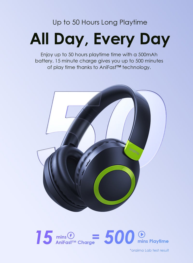 Oraimo - BoomPop 2S Over-Ear Wireless Noise-Cancelling Headphones with 50H Battery-Powerful Bass-Game Mode - Foldable Blue Nebula Blue - Image 1