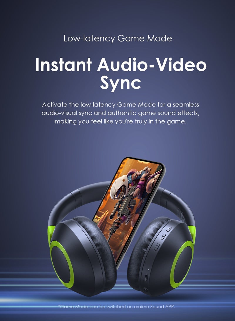 Oraimo - BoomPop 2S Over-Ear Wireless Noise-Cancelling Headphones with 50H Battery-Powerful Bass-Game Mode - Foldable Blue Nebula Blue - Image 1