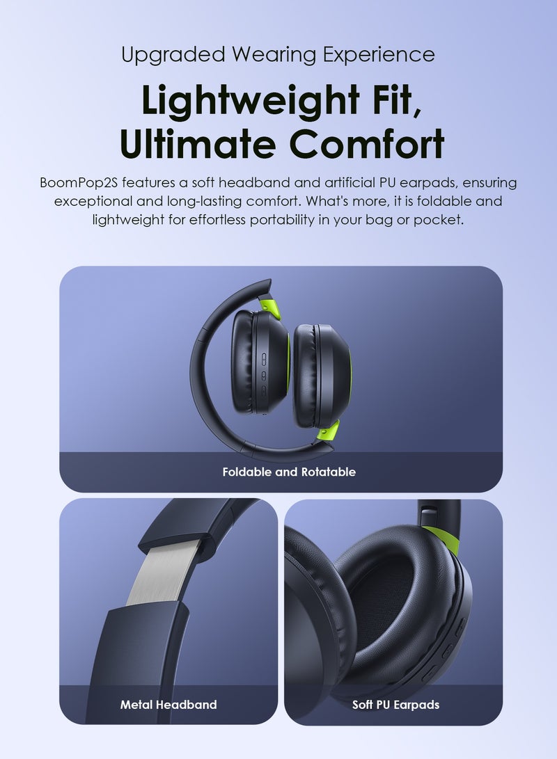 Oraimo - BoomPop 2S Over-Ear Wireless Noise-Cancelling Headphones with 50H Battery-Powerful Bass-Game Mode - Foldable Blue Nebula Blue - Image 1