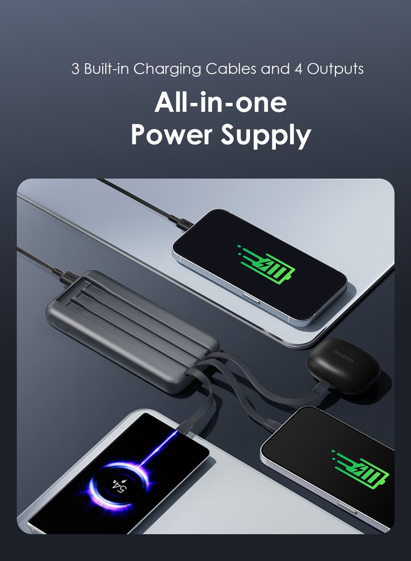 Oraimo 10000 mAh 22.5W Super Fast Charging, Slice Link Pro 10000mAH Powerbank 2,3 built in Charging Cables, lighting PD 20W ,Type-C 22.5W ,Universal Compatibility ,Multi-Layer Protection Gray - Image 4